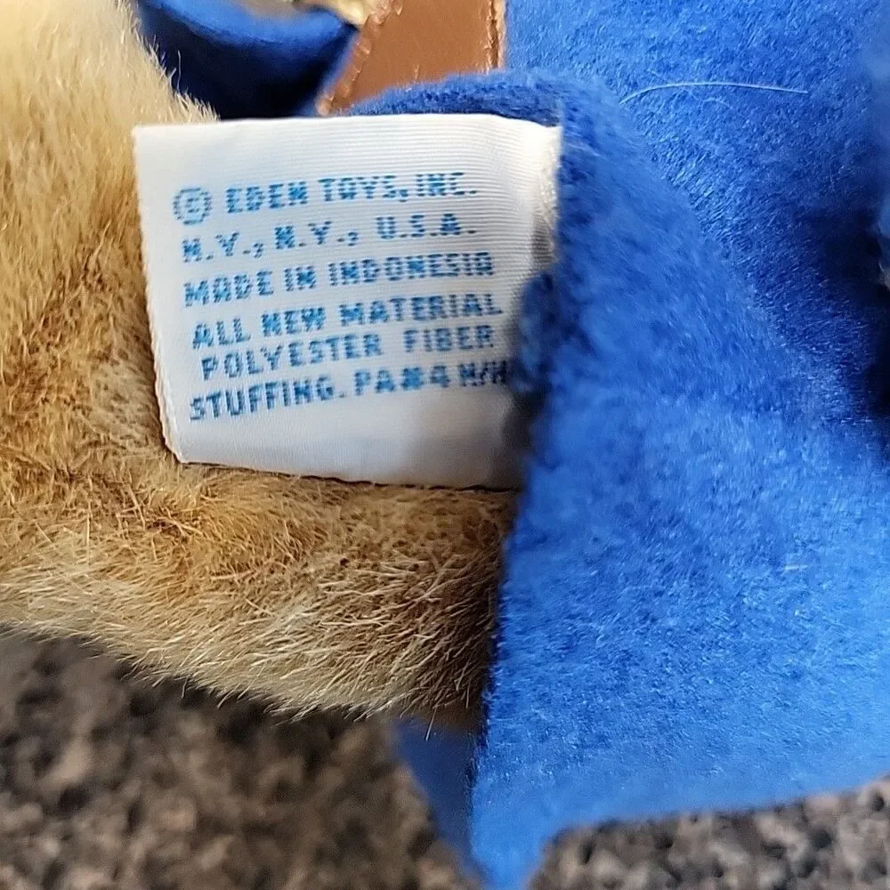 Paddington Bear Sitting Plush Eden Toys Blue Coat w/ Buttons Yellow Hat 7.5